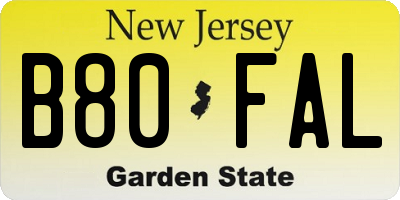NJ license plate B80FAL