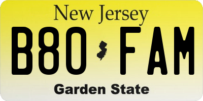 NJ license plate B80FAM