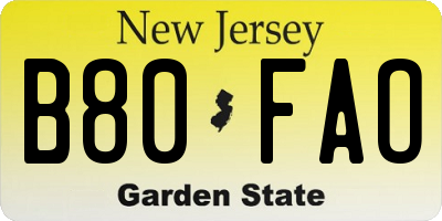 NJ license plate B80FAO