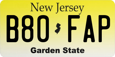 NJ license plate B80FAP