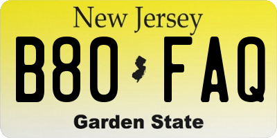 NJ license plate B80FAQ