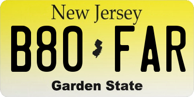 NJ license plate B80FAR