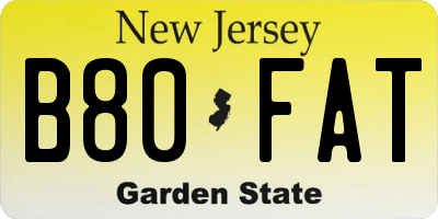 NJ license plate B80FAT