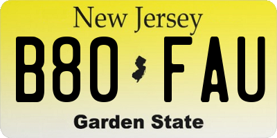 NJ license plate B80FAU