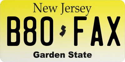 NJ license plate B80FAX