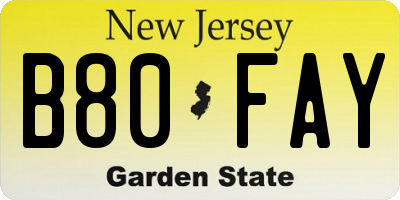 NJ license plate B80FAY