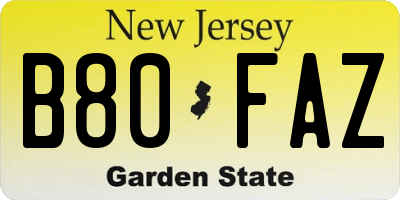 NJ license plate B80FAZ