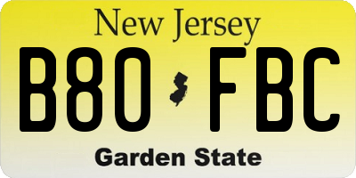 NJ license plate B80FBC