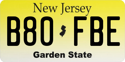 NJ license plate B80FBE