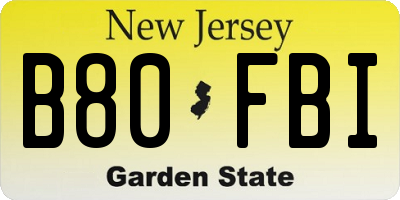 NJ license plate B80FBI