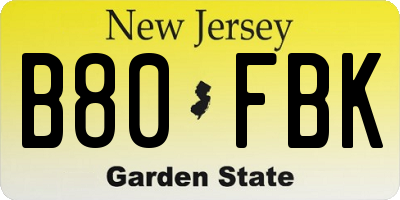 NJ license plate B80FBK