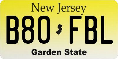 NJ license plate B80FBL