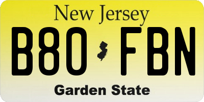 NJ license plate B80FBN