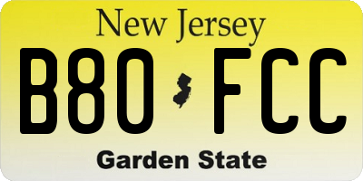 NJ license plate B80FCC