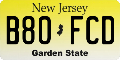 NJ license plate B80FCD