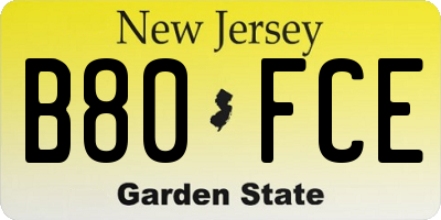 NJ license plate B80FCE