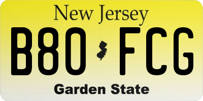 NJ license plate B80FCG