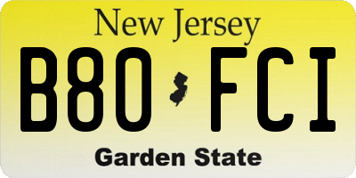 NJ license plate B80FCI