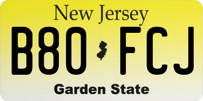 NJ license plate B80FCJ