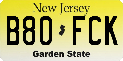 NJ license plate B80FCK