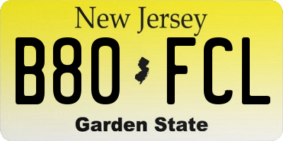 NJ license plate B80FCL
