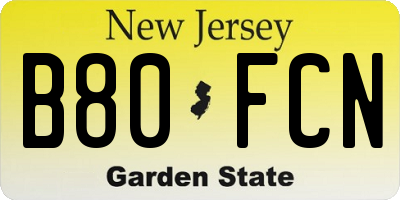 NJ license plate B80FCN