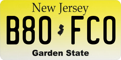NJ license plate B80FCO