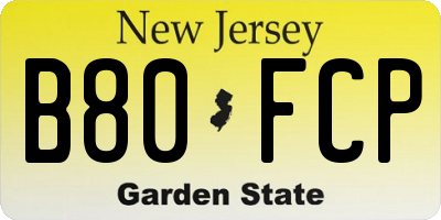 NJ license plate B80FCP