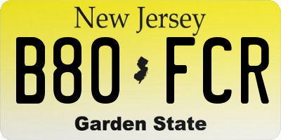 NJ license plate B80FCR