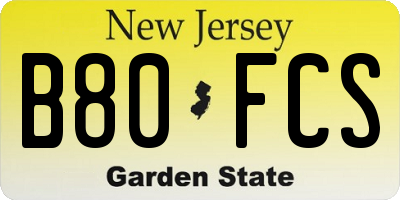 NJ license plate B80FCS