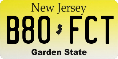 NJ license plate B80FCT
