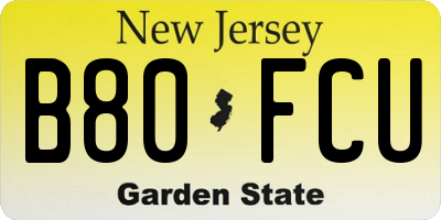 NJ license plate B80FCU