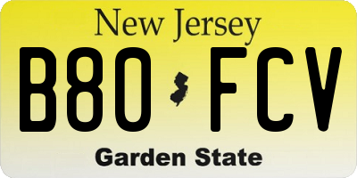NJ license plate B80FCV