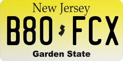 NJ license plate B80FCX