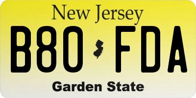 NJ license plate B80FDA