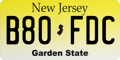 NJ license plate B80FDC