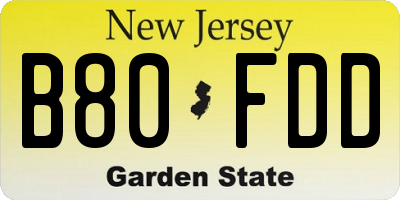 NJ license plate B80FDD