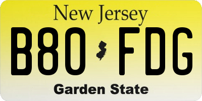 NJ license plate B80FDG