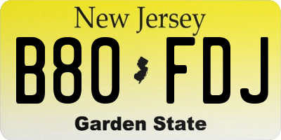NJ license plate B80FDJ