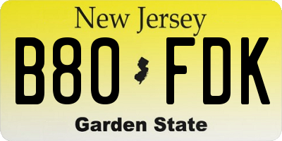 NJ license plate B80FDK