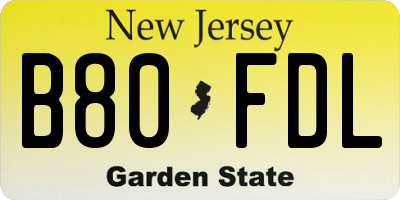 NJ license plate B80FDL