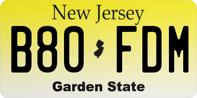 NJ license plate B80FDM