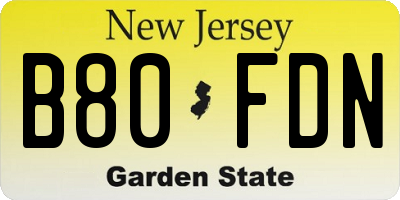 NJ license plate B80FDN