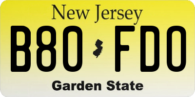 NJ license plate B80FDO