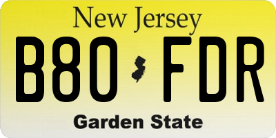 NJ license plate B80FDR