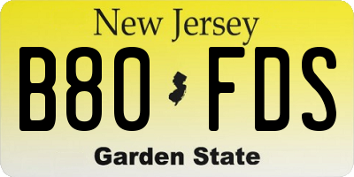 NJ license plate B80FDS