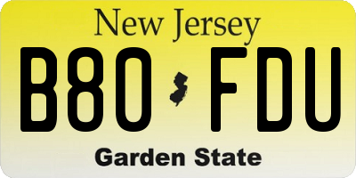NJ license plate B80FDU