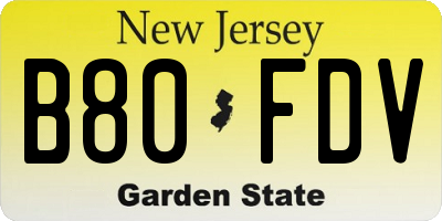 NJ license plate B80FDV