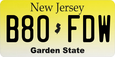 NJ license plate B80FDW