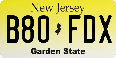 NJ license plate B80FDX